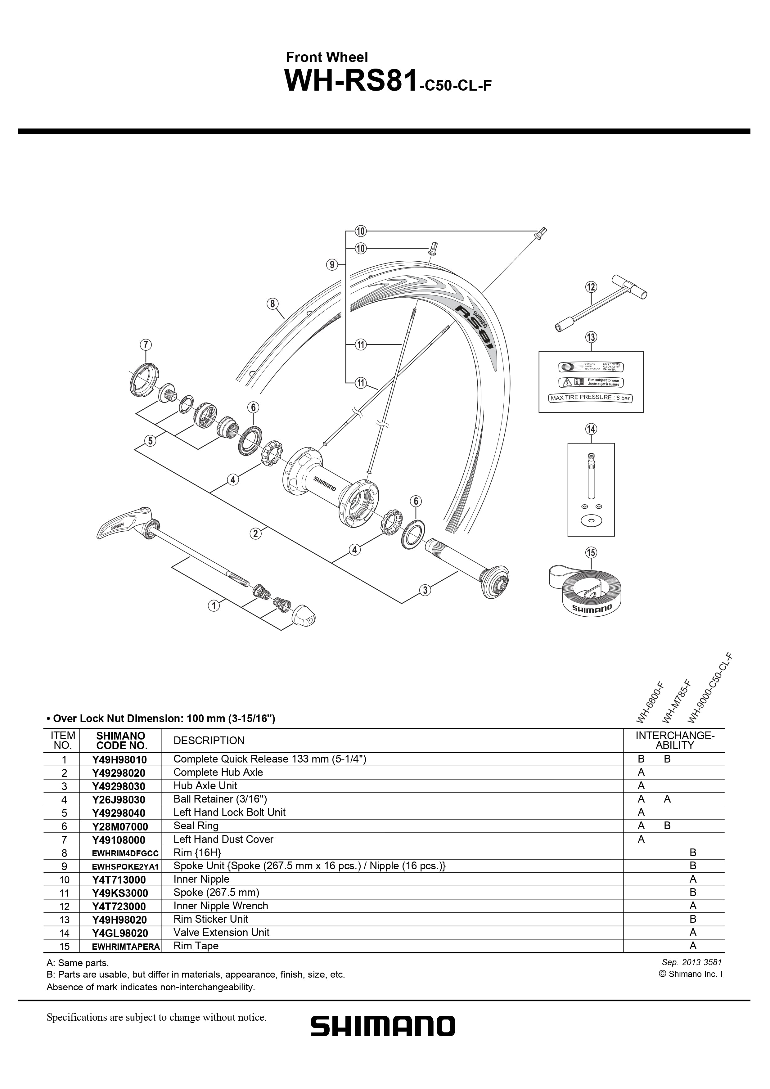 SHIMANO WH-RS81-C50-CL-F Front Wheel Spoke (267.5mm) - Y49KS3000-Pit Crew Cycles