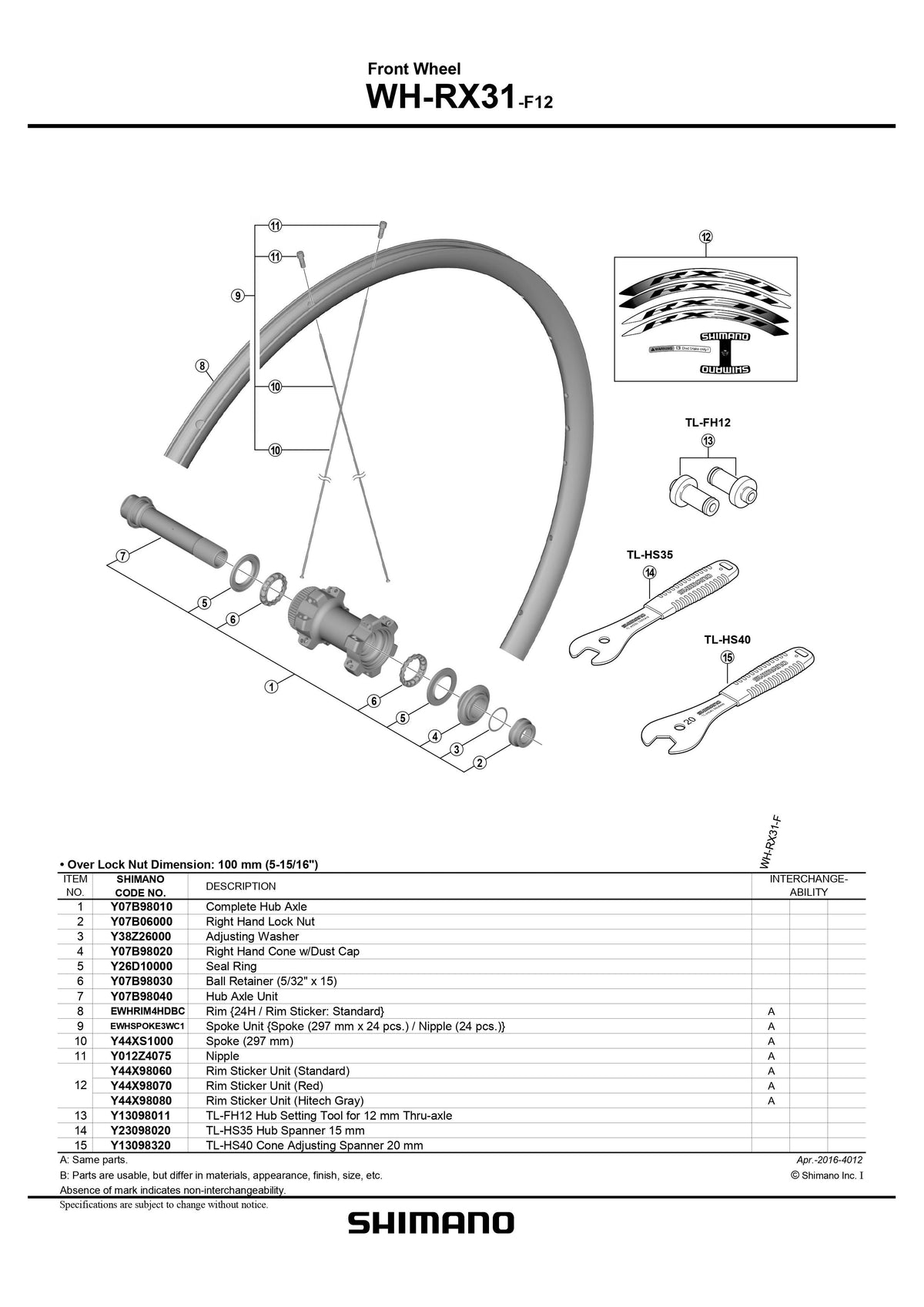 SHIMANO WH-RX31-F12 Front Wheel Ball Retainer (5/32" x 15) - Y07B98030-Pit Crew Cycles