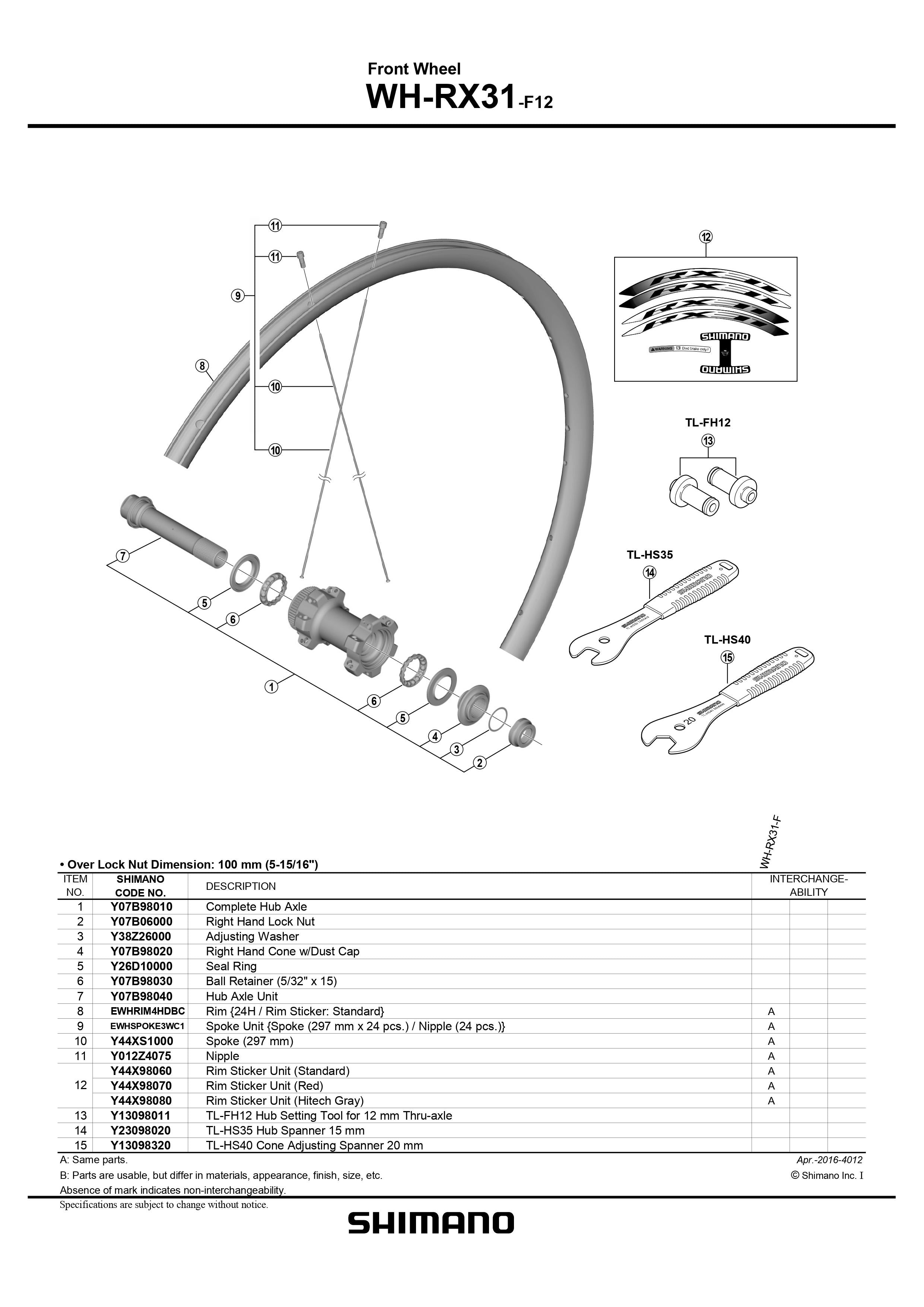 SHIMANO WH-RX31-F12 Front Wheel Ball Retainer (5/32" x 15) - Y07B98030-Pit Crew Cycles