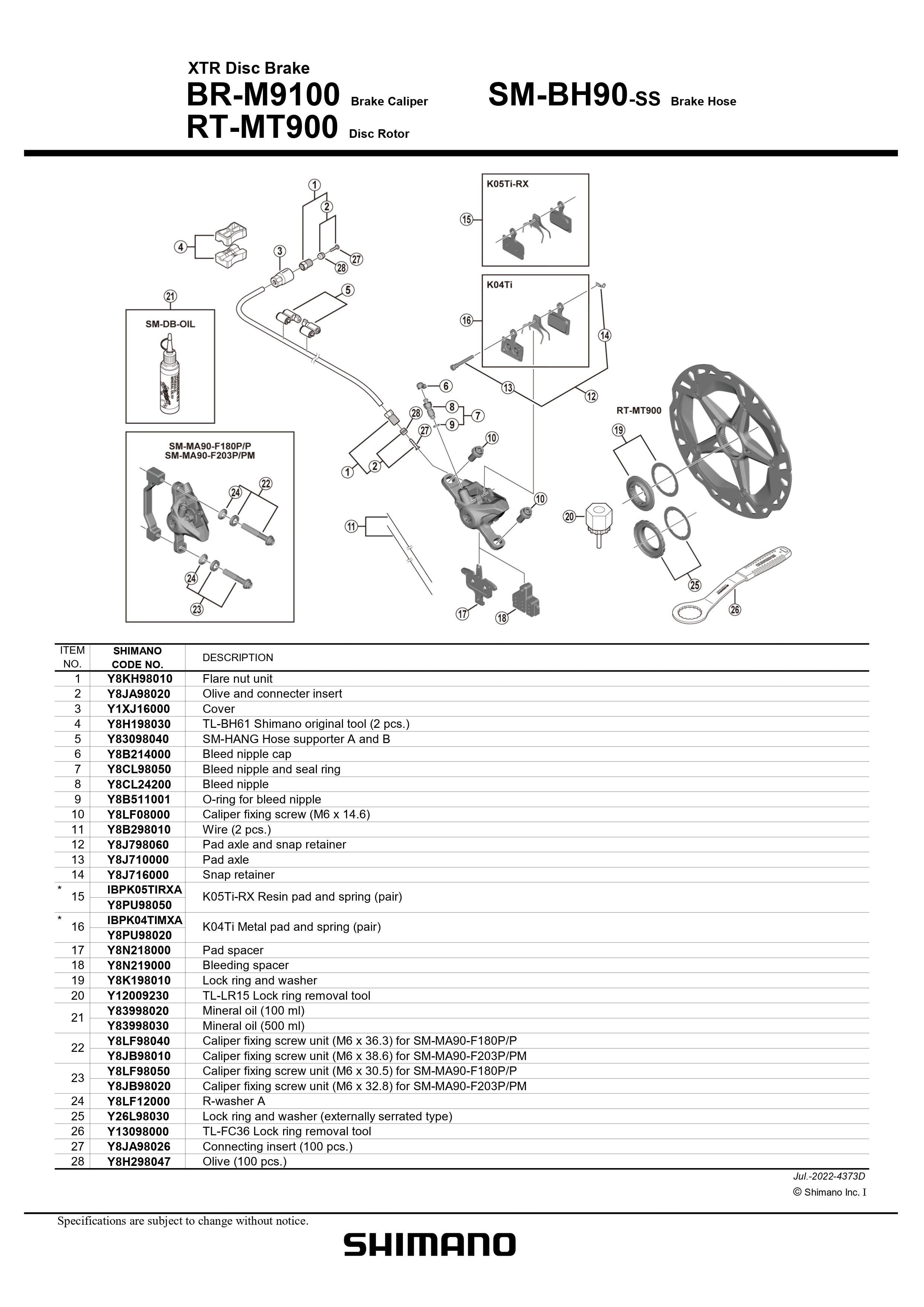 Shimano xtr discount disc brake set