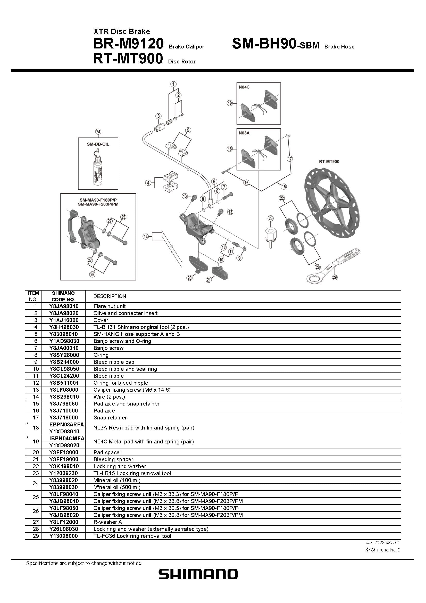 SHIMANO XTR BR-M9120 Disc Brake Caliper Banjo screw and O-ring 4-Piston - Y1XD98030-Pit Crew Cycles