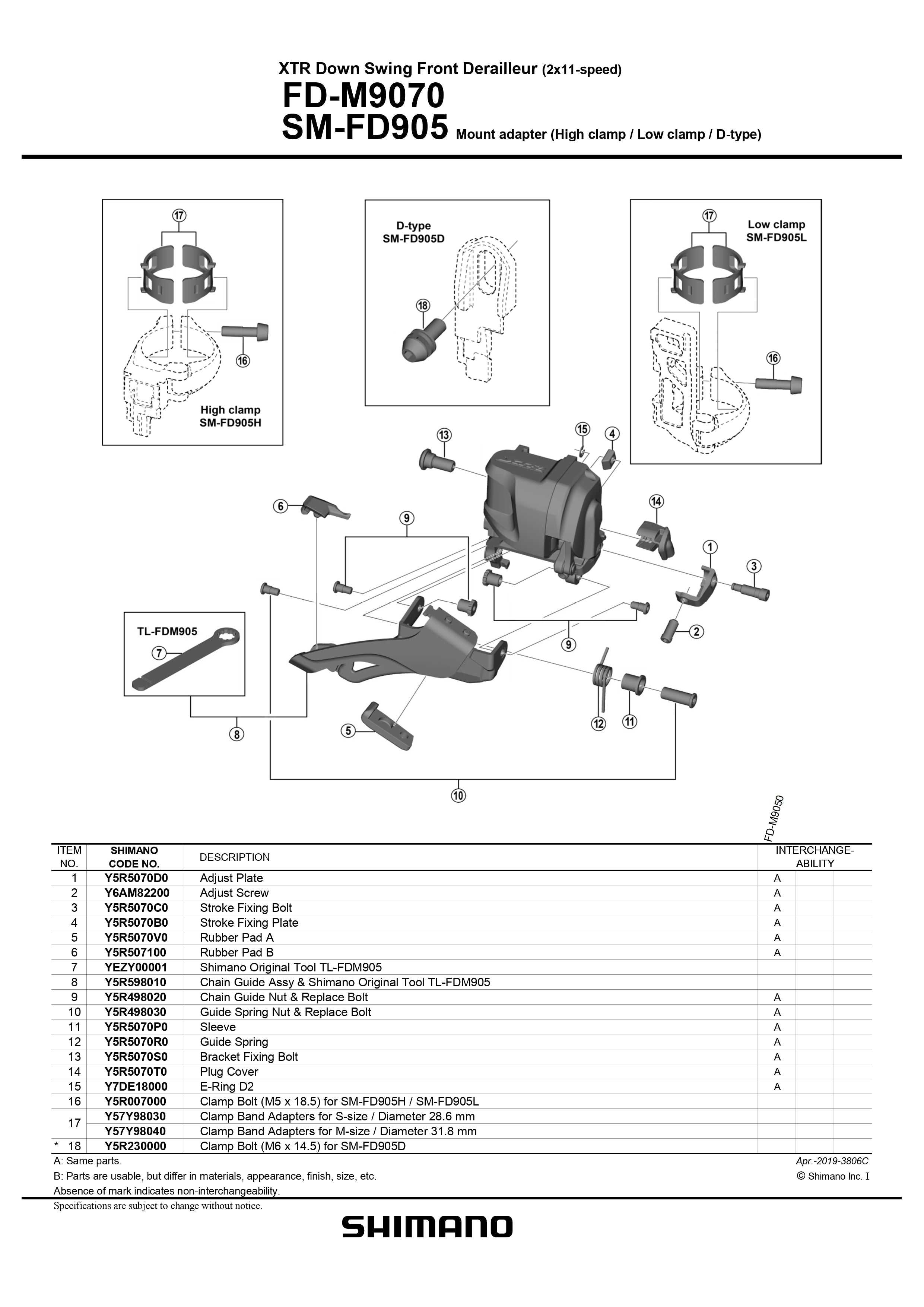 SHIMANO XTR Di2 FD-M9070 Front Derailleur Down Swing 2x11-Speed Chain Guide Assy and Shimano Original Tool TL-FDM905 - Y5R598010-Pit Crew Cycles