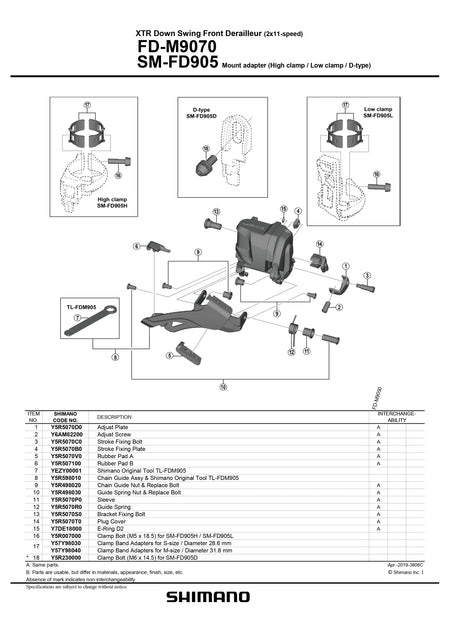 SHIMANO XTR Di2 FD-M9070 Front Derailleur Down Swing 2x11-Speed Chain Guide Assy and Shimano Original Tool TL-FDM905 - Y5R598010-Pit Crew Cycles