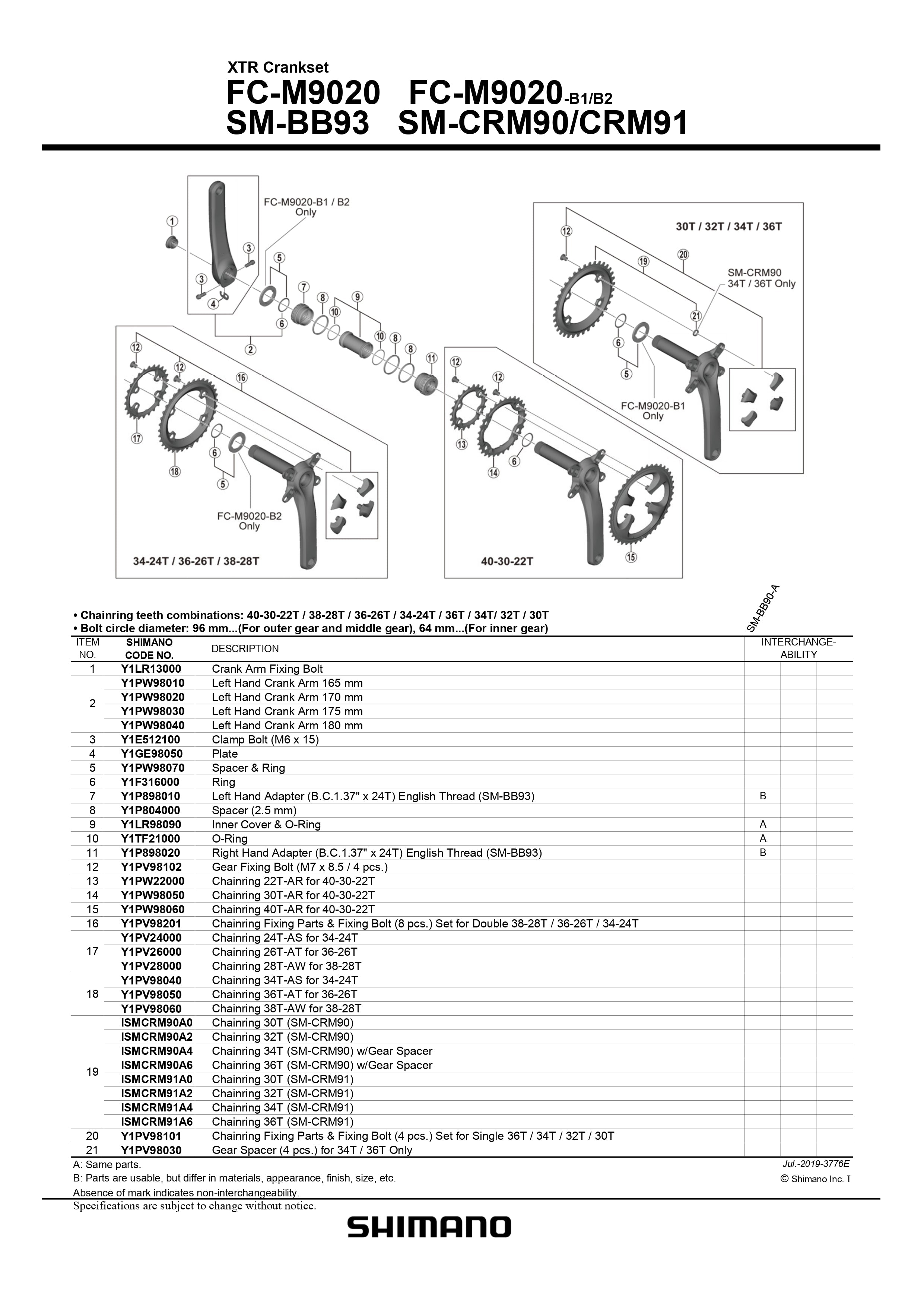 SHIMANO XTR FC-M9020-B2 Crankset Spacer and Ring - Y1PW98070-Pit Crew Cycles