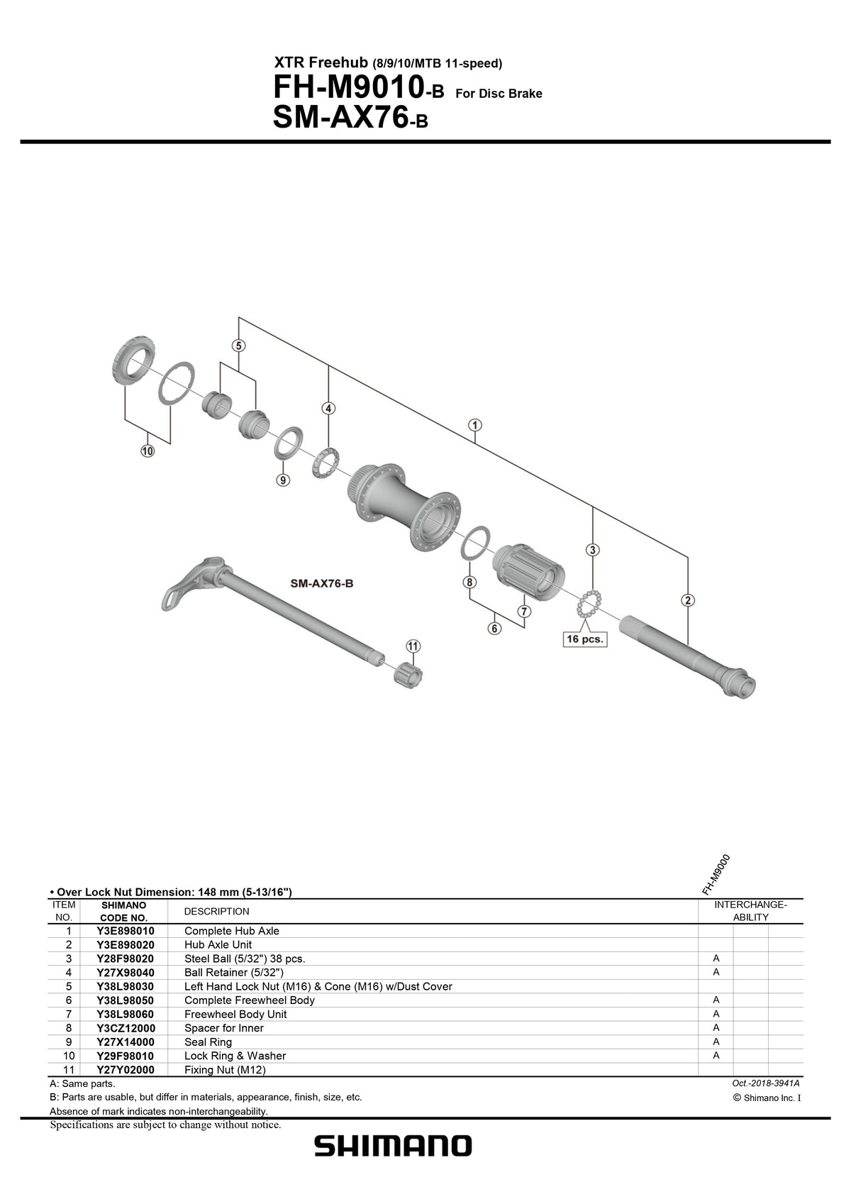 SHIMANO XTR FH-M9010-B Freehub For Disc Brake Rear Hub Axle Unit ...