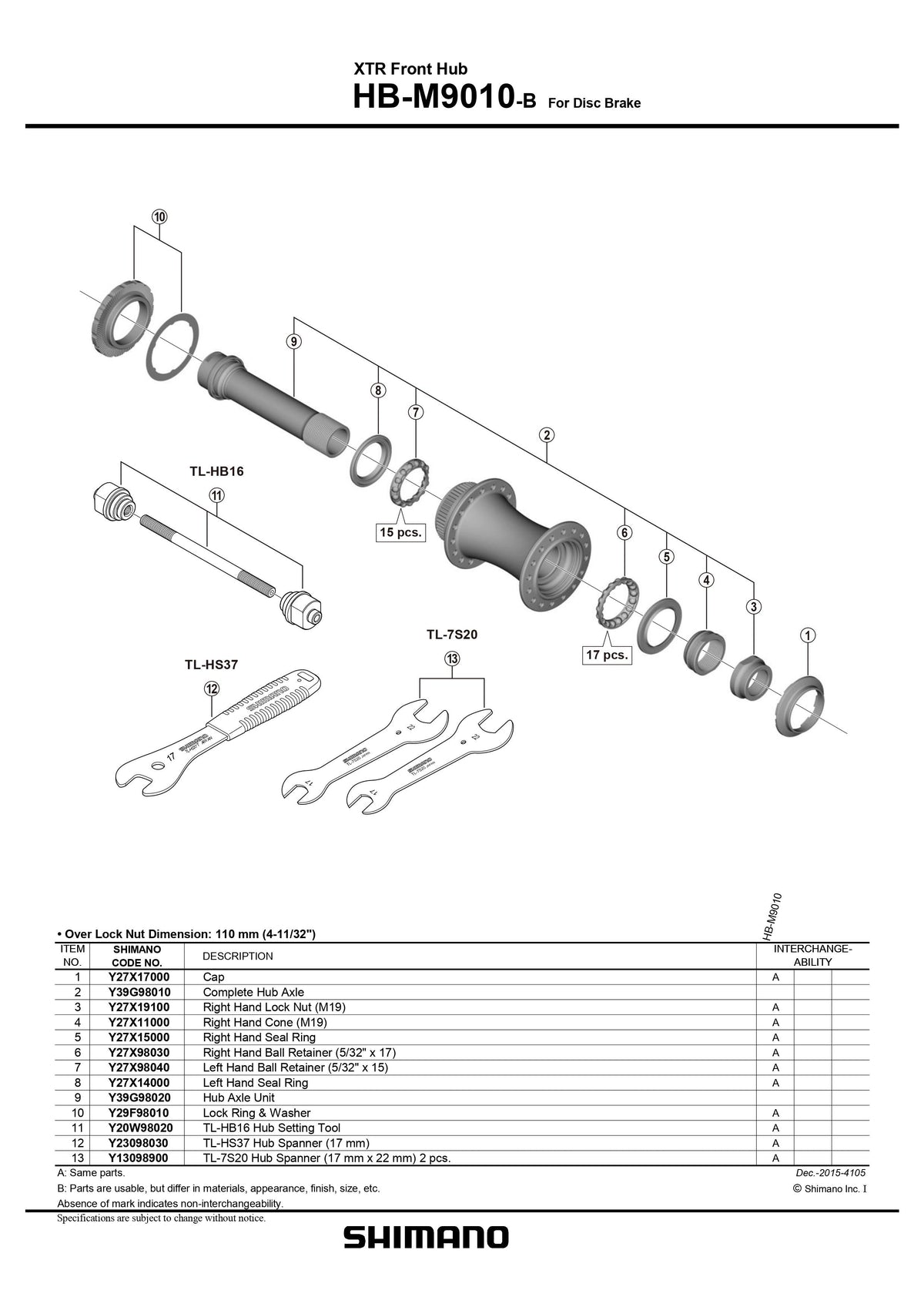 SHIMANO XTR HB-M9010-B Front Hub for Disc Brake Hub Axle Unit - Y39G98020-Pit Crew Cycles