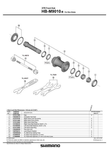 SHIMANO XTR HB-M9010-B Front Hub for Disc Brake Hub Axle Unit - Y39G98020-Pit Crew Cycles