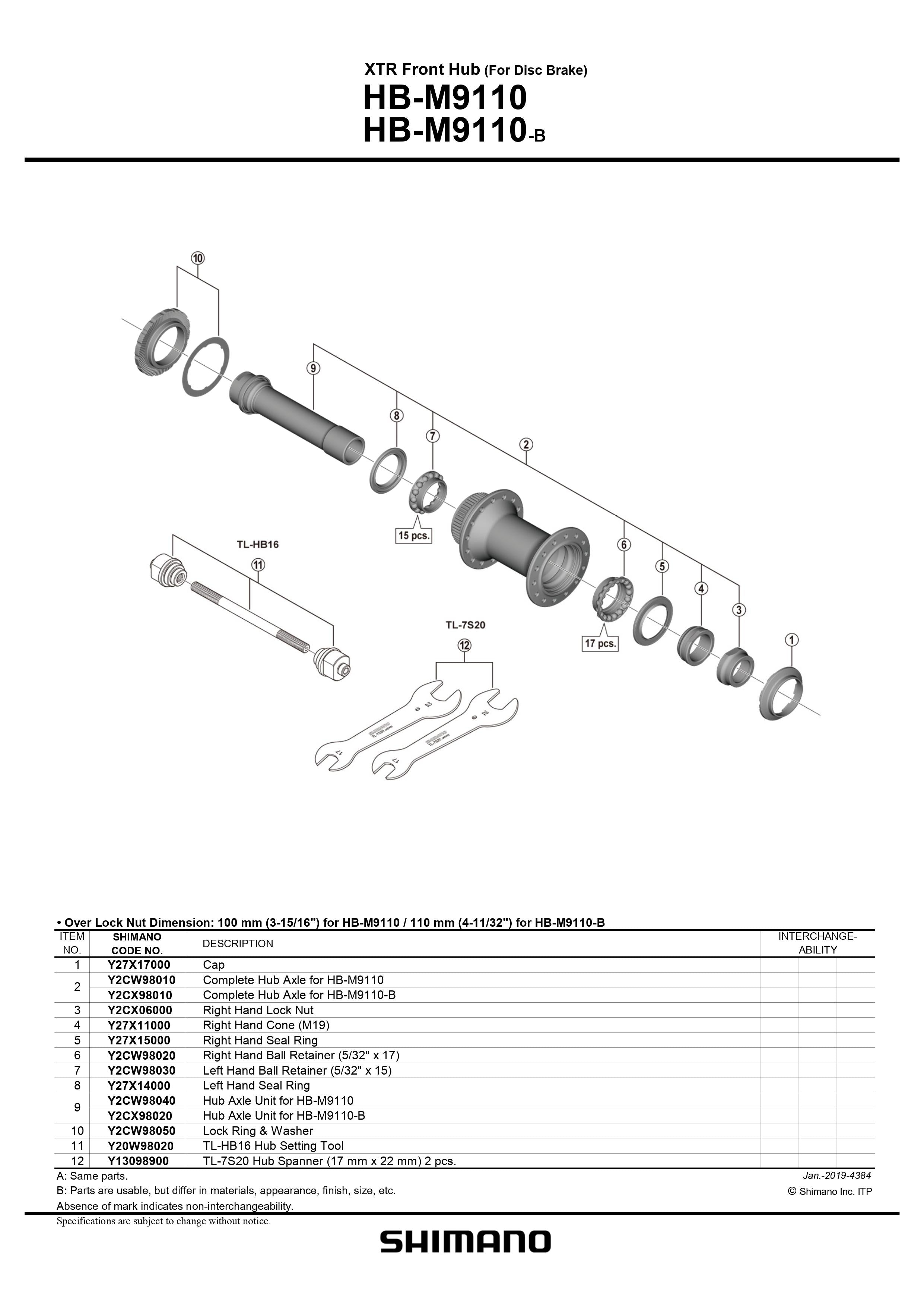 SHIMANO XTR HB-M9110 Front Hub for Disc Brake Complete Hub Axle - Y2CW98010-Pit Crew Cycles
