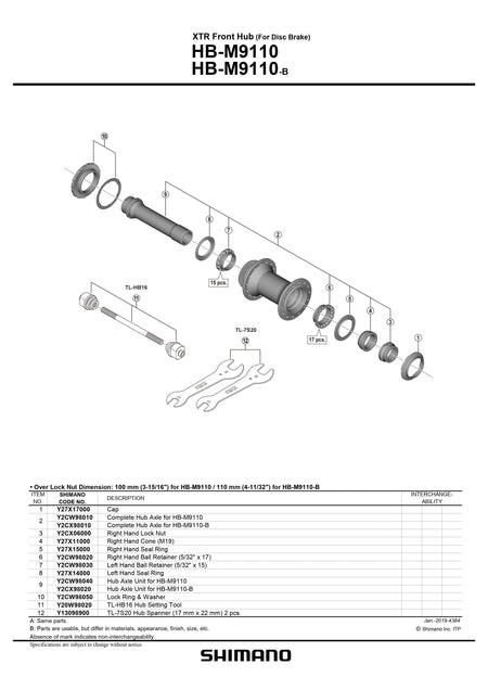 SHIMANO XTR HB-M9110 Front Hub for Disc Brake Complete Hub Axle - Y2CW98010-Pit Crew Cycles