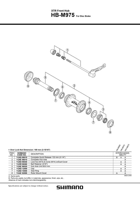 SHIMANO XTR HB-M975 Front Hub for Disc Brake Hub Axle Unit 99.6mm - Y26E98020-Pit Crew Cycles