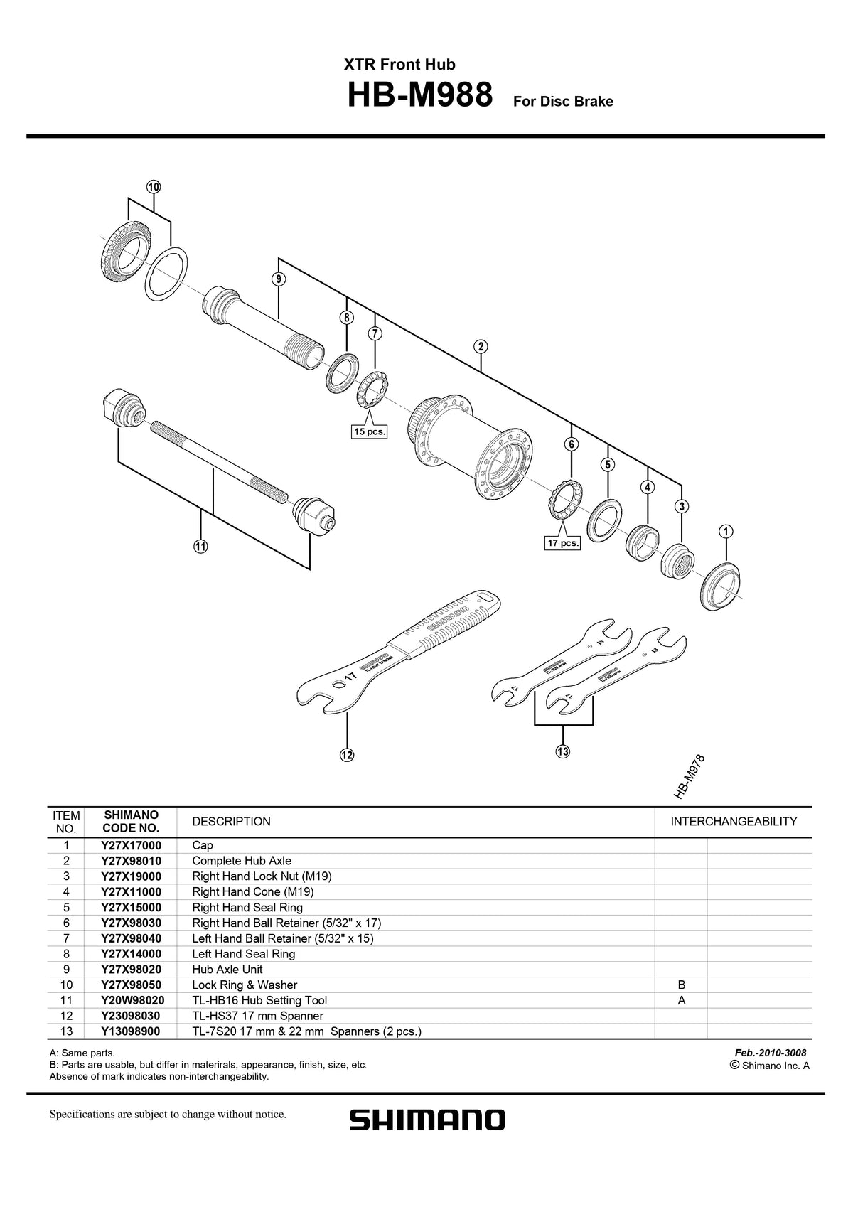 SHIMANO XTR HB-M988 Front Hub for Disc Brake Center Lock Ring and Washer - Y27X98050-Pit Crew Cycles