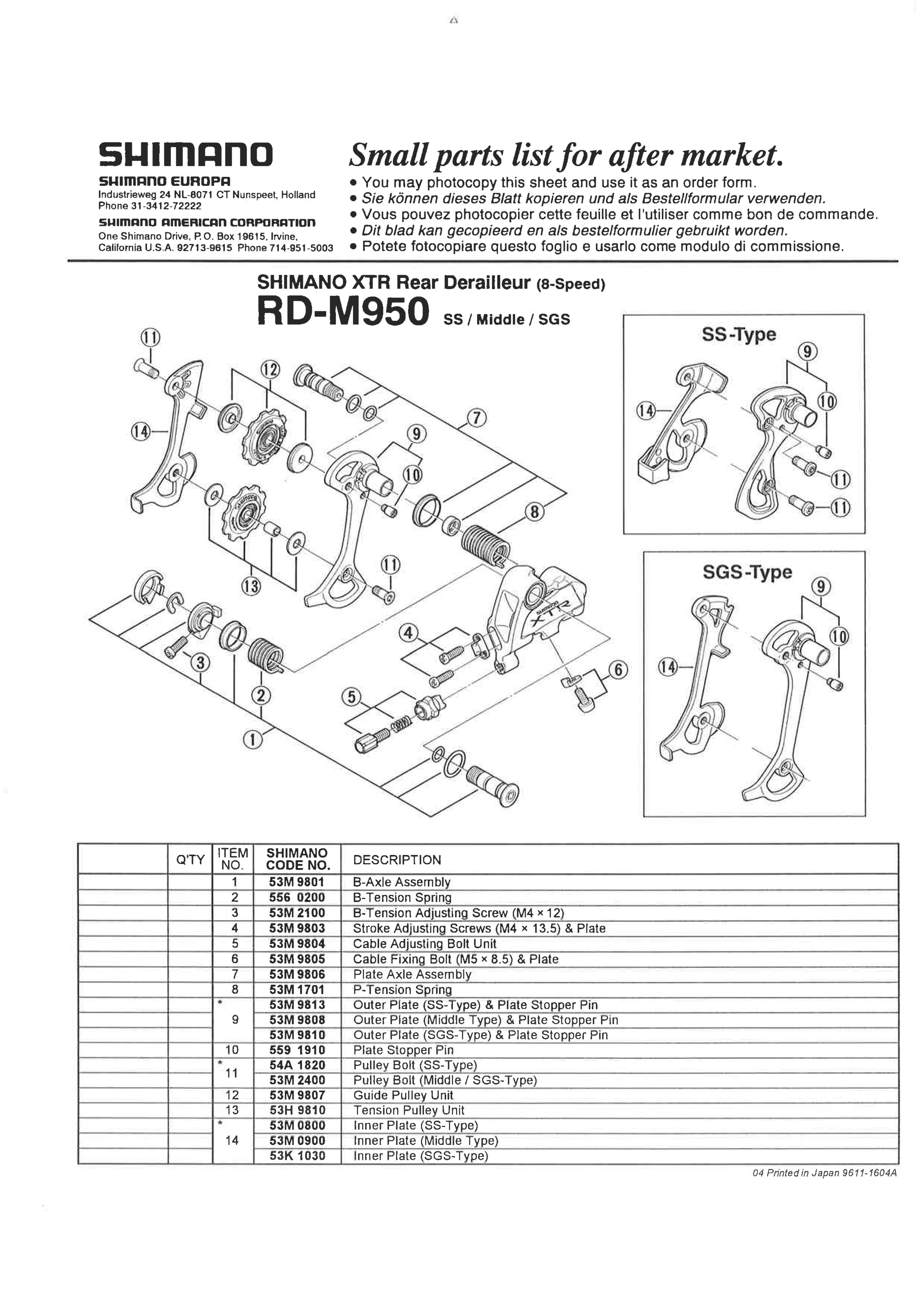 Xtr m950 2024 rear derailleur