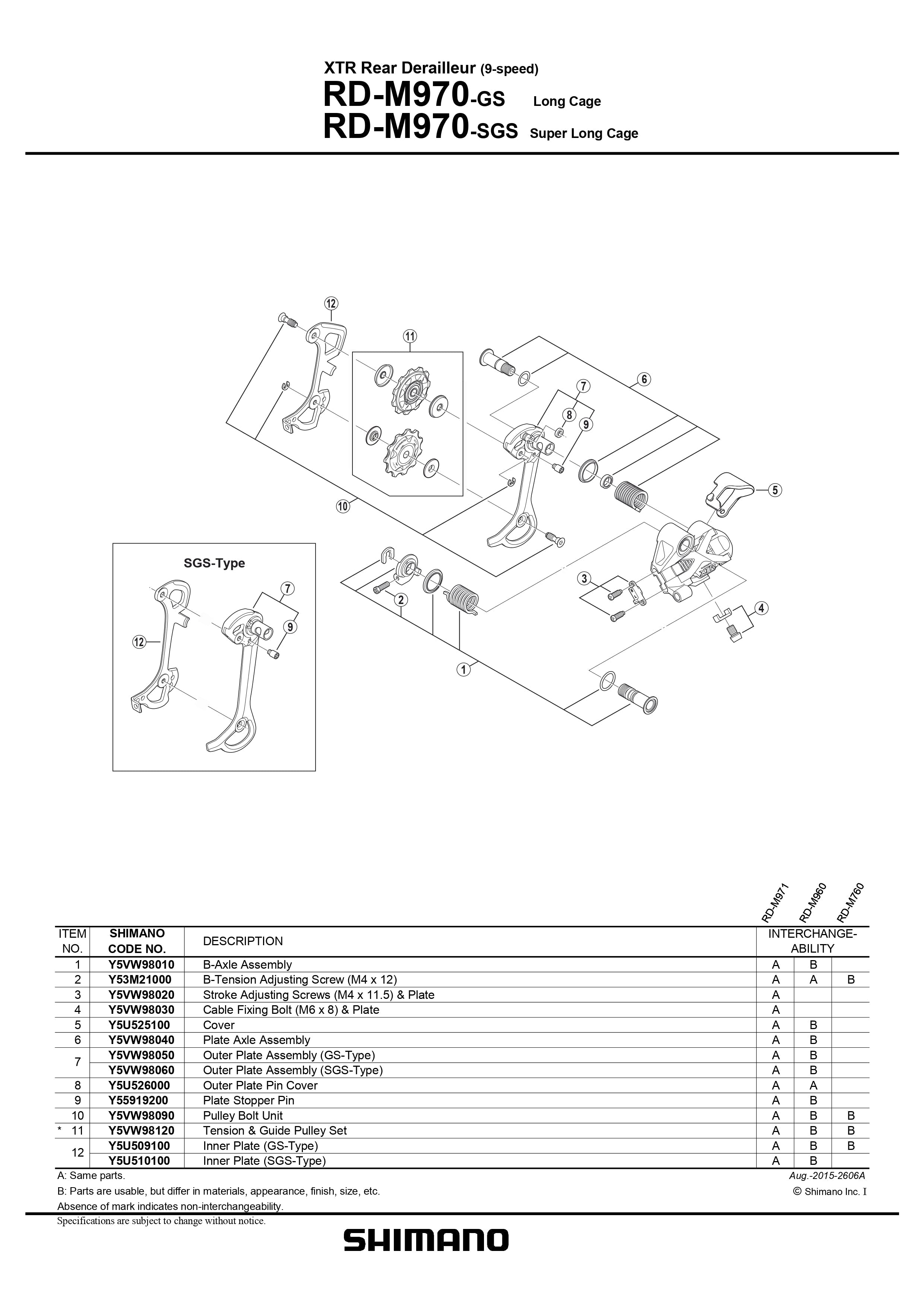 SHIMANO XTR RD-M970-GS Rear Derailleur 9-Speed Small Parts – Pit Crew ...