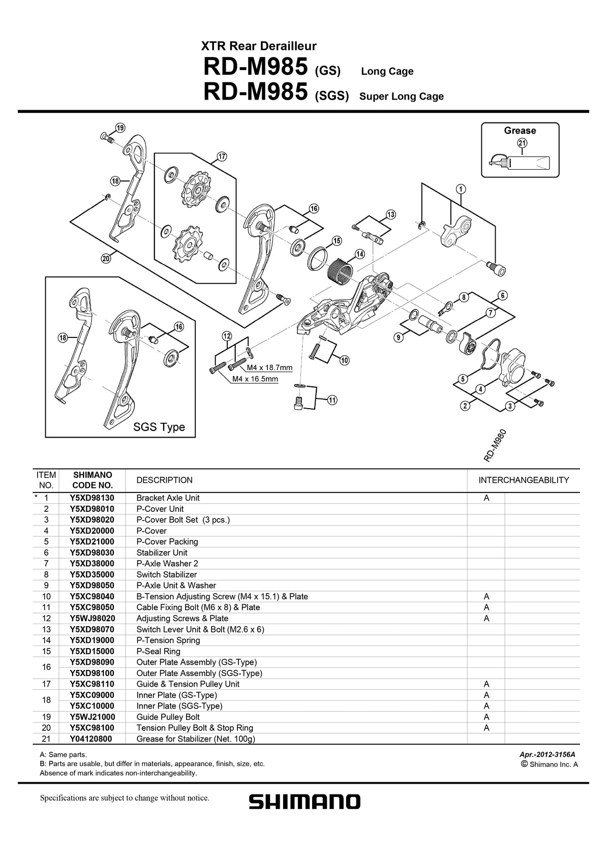 SHIMANO XTR RD-M985 Rear Derailleur Outer Plate Assembly GS-Type - Y5XD98090-Pit Crew Cycles