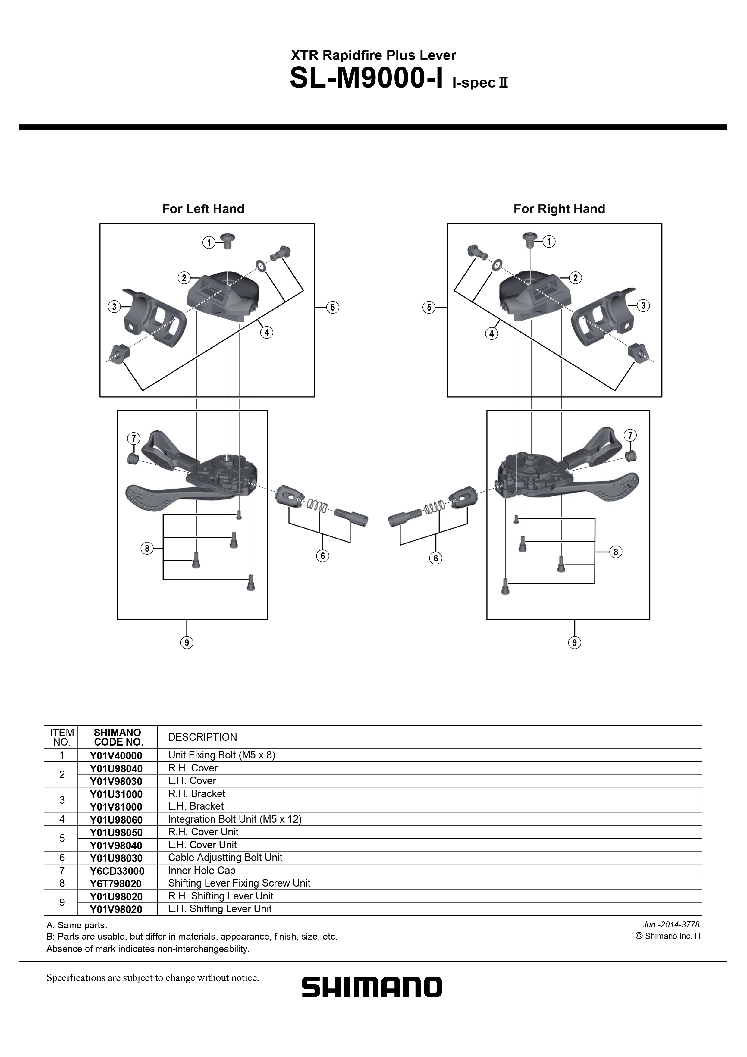 SHIMANO XTR SL-M9000-I Spec II Rapidfire Plus Lever Integration Bolt Unit (M5 x 12) - Y01U98060-Pit Crew Cycles