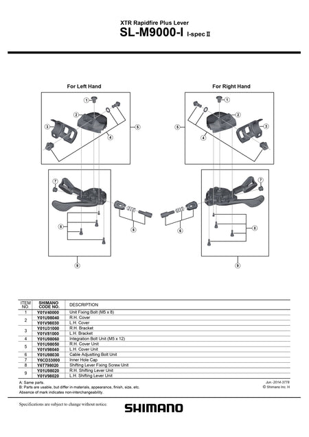 SHIMANO XTR SL-M9000-I Spec II Rapidfire Plus Lever Integration Bolt Unit (M5 x 12) - Y01U98060-Pit Crew Cycles