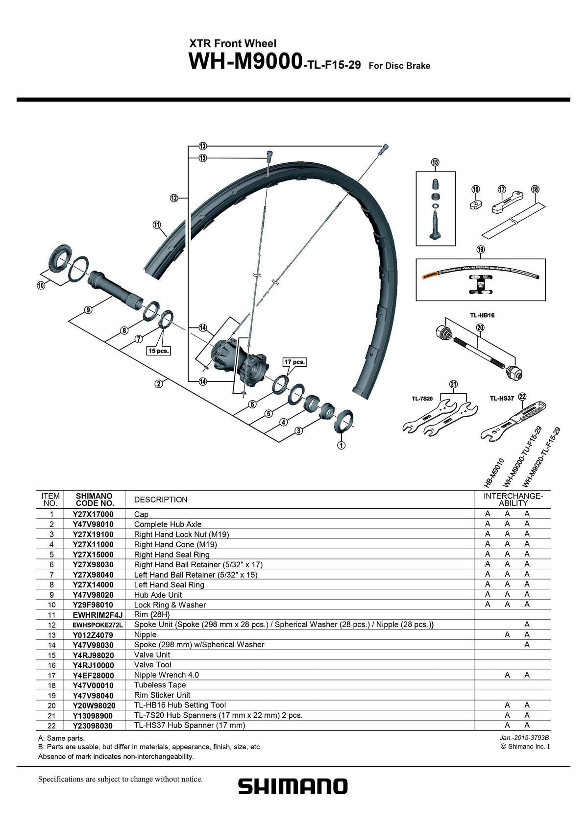 SHIMANO XTR WH-M9000-TL-F15-29 Front Wheel For Disc Brake Complete Hub Axle - Y47V98010-Pit Crew Cycles