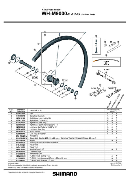 SHIMANO XTR WH-M9000-TL-F15-29 Front Wheel For Disc Brake Complete Hub Axle - Y47V98010-Pit Crew Cycles