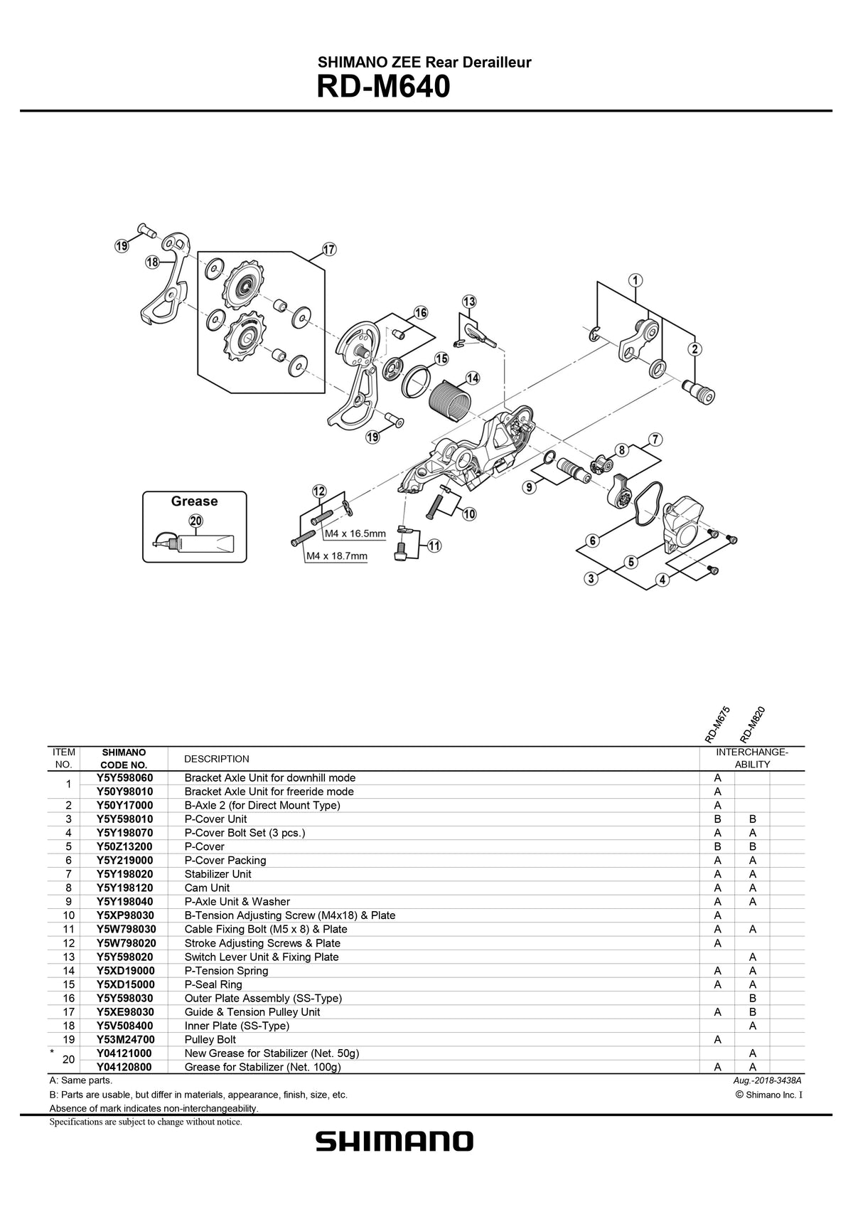 SHIMANO Zee RD-M640 Rear Derailleur Bracket Axle Unit for Downhill Mode - Y5Y598060-Pit Crew Cycles