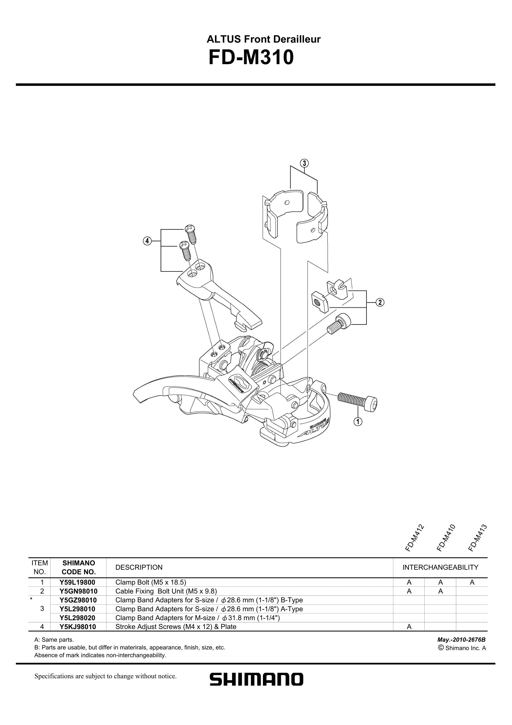 Shimano altus store m310 front derailleur