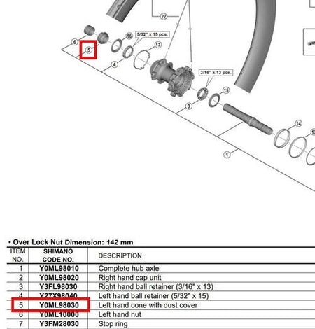 Shimano Dura-Ace WH-R9270-C50-TU-R Rear Left Cone with Dust Cover - Y0ML98030-Pit Crew Cycles