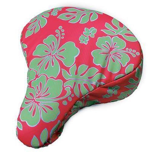 CRUISER Candy Coral Ray Hibiscus Saddle Seat Cover Pink/Green Print - Pink/Green Coral Ray Hibiscus-Pit Crew Cycles