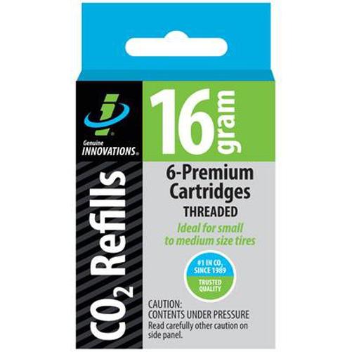GENUINE Innovations 16G C02 Threaded Cartridges 6 Pack Silver-Pit Crew Cycles