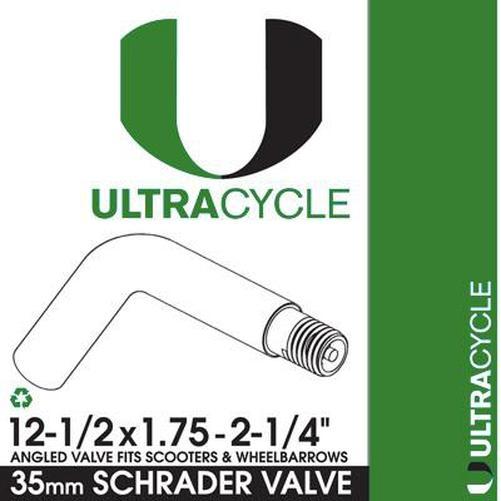 ULTRACYCLE Bicycle Tube 12-1/2 x 2-1/4 Schrader 35mm w/70 Degree Angle-Pit Crew Cycles