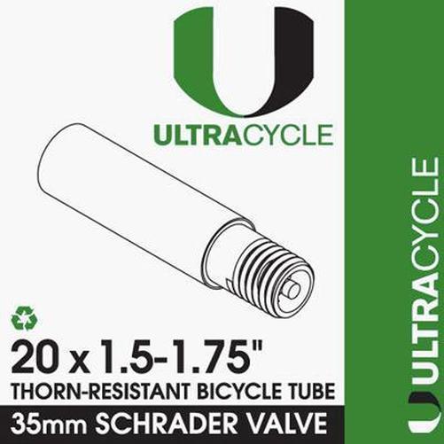 ULTRACYCLE Triple-Thick/Puncture Resistant Tube 35 mm Schrader Valves 20'' x 1.5-1.75''-Pit Crew Cycles