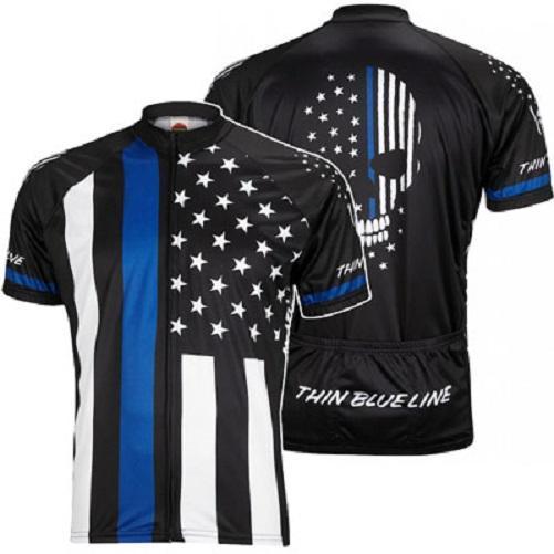 WORLD JERSEYS Thin Blue Line Cycling Jersey Large Black/Blue-Pit Crew Cycles
